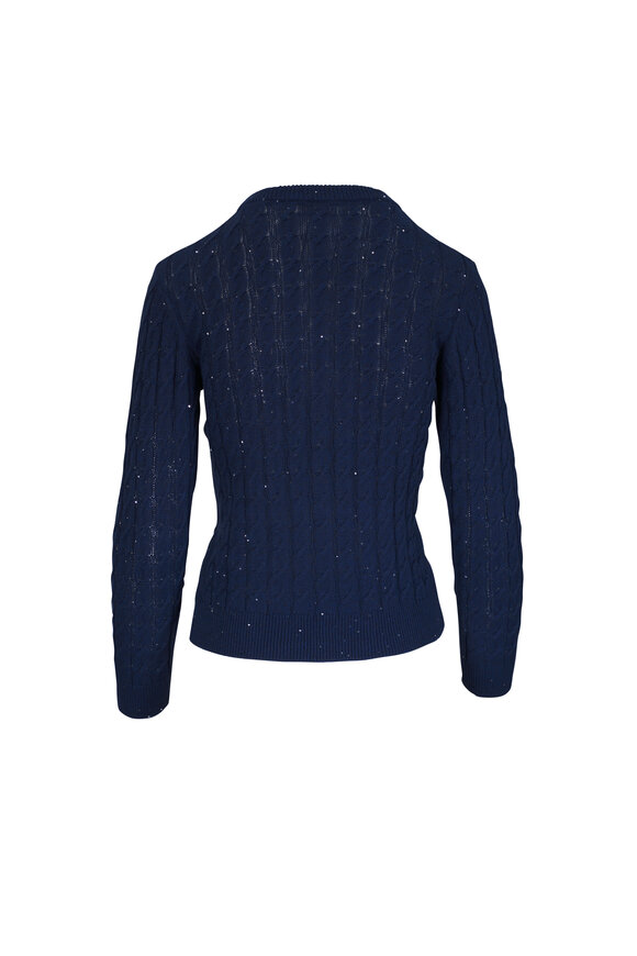Kinross Navy Sequin Cable Knit Crewneck Sweater - view 2