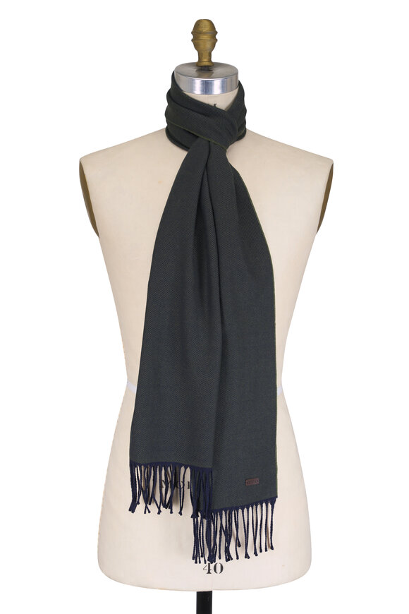 Eton Dark Green Twill Merino Wool Scarf - view 1