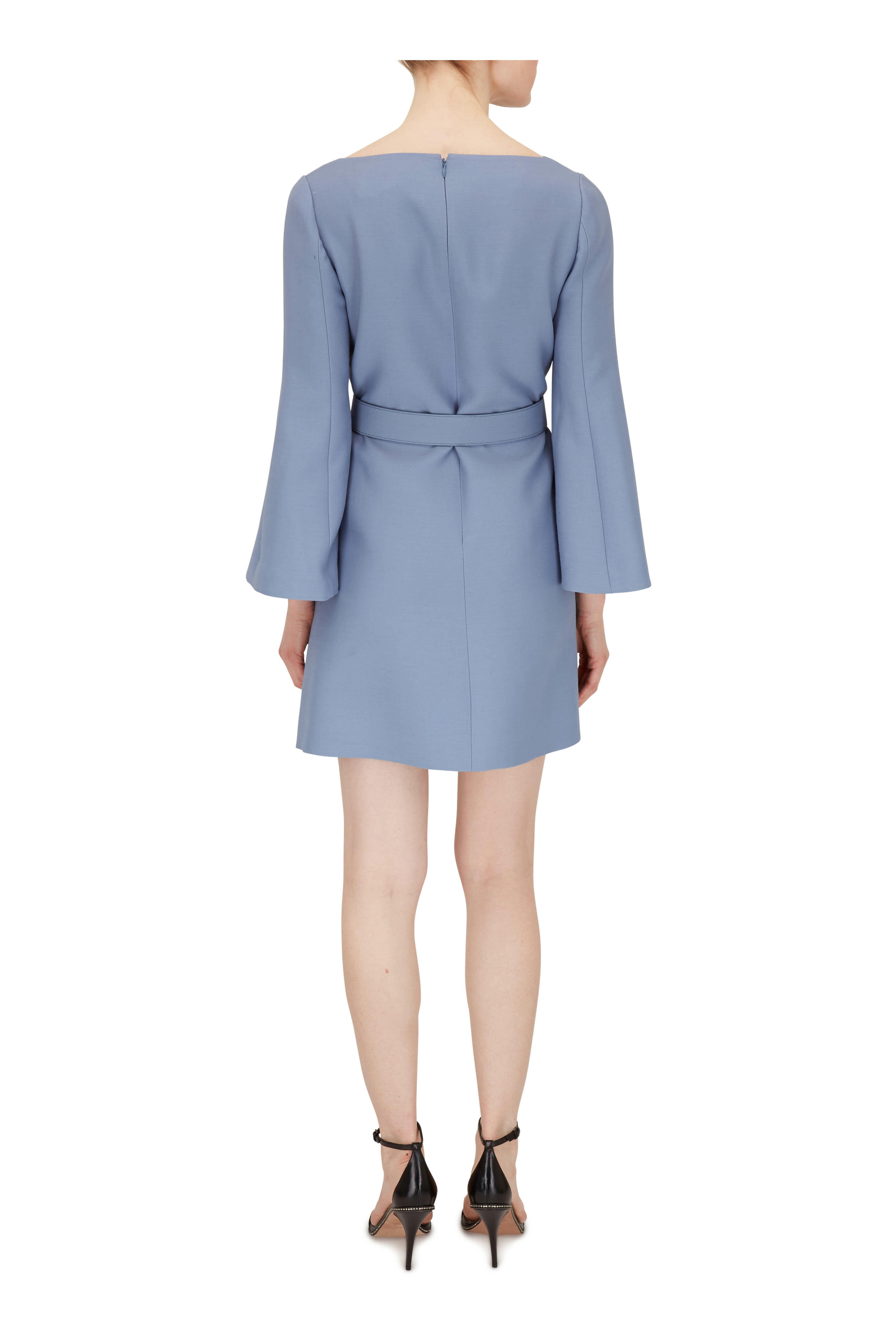 ワンピース VALENTINO TURQUOISE WOOL BLEND DRESS Belted logo wool-blend midi dress in blue - Valentino