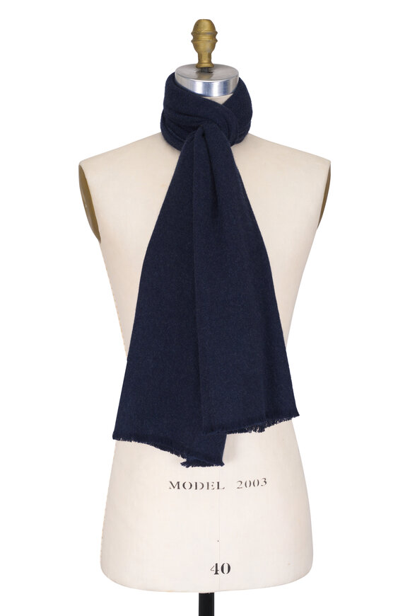 Fedeli Dark Blue Textured Cashmere Scarf