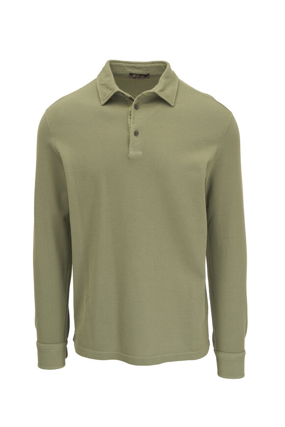 Loro Piana Victory Midnight Moss Piqué Long Sleeve Polo - view 1