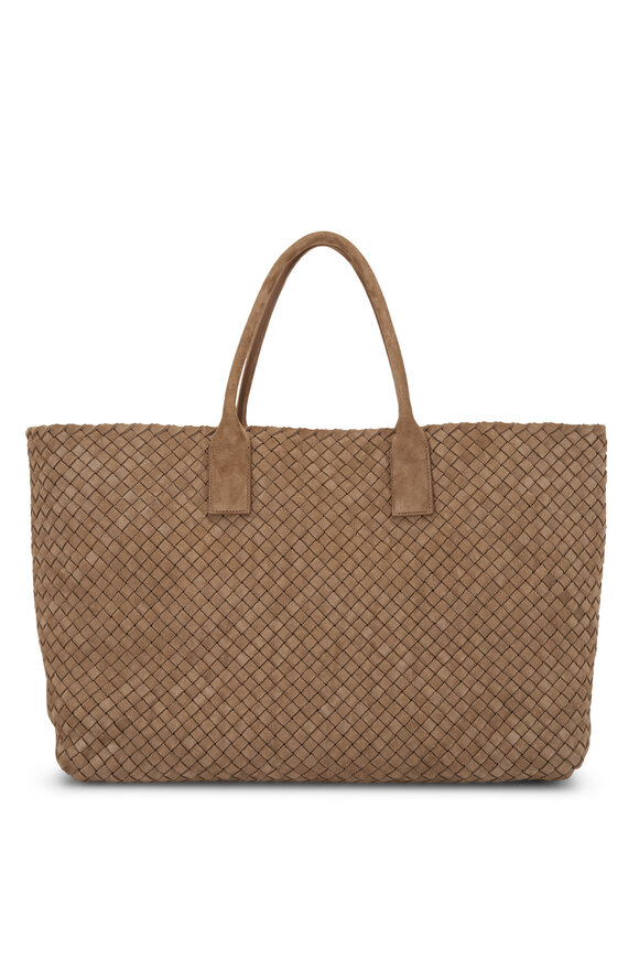 Bottega Veneta Large Cabat Taupe Gray Suede Woven Tote