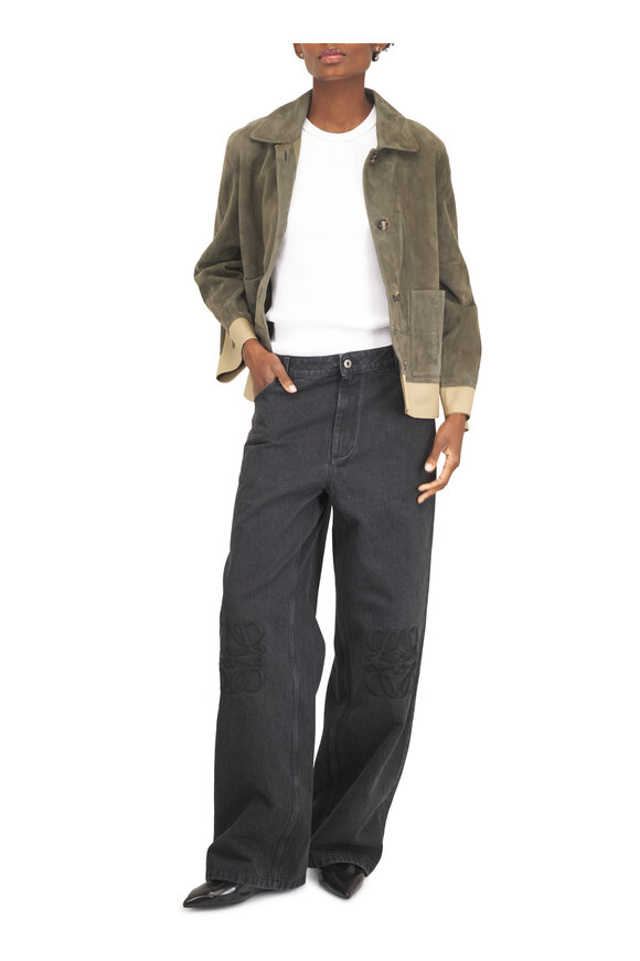 Loewe Turn-Up Khaki Green Colorblock Suede Jacket - view 2