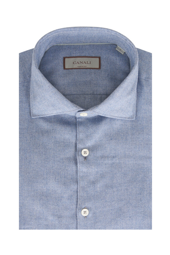 Canali Light Blue Cotton Sport Shirt - view 1