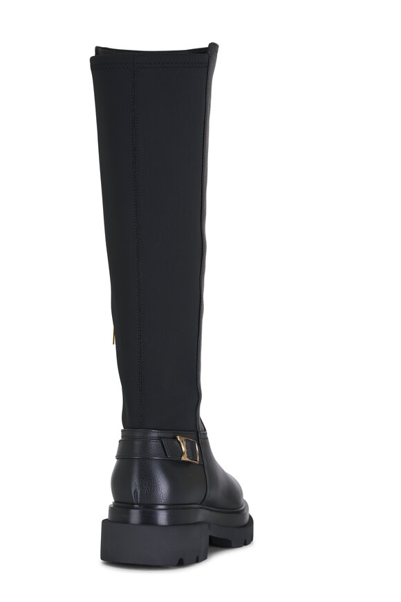 Santoni - Erinbostr Black Leather Buckle Tall Boot 