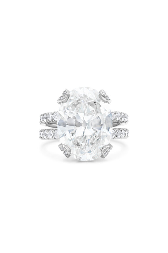 Diana M Jewels Platinum Oval Diamond Split-Shank Pave Ring - view 1