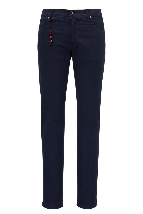Marco Pescarolo Navy Garment Dyed Satin Finish Five Pocket Pants  - view 1