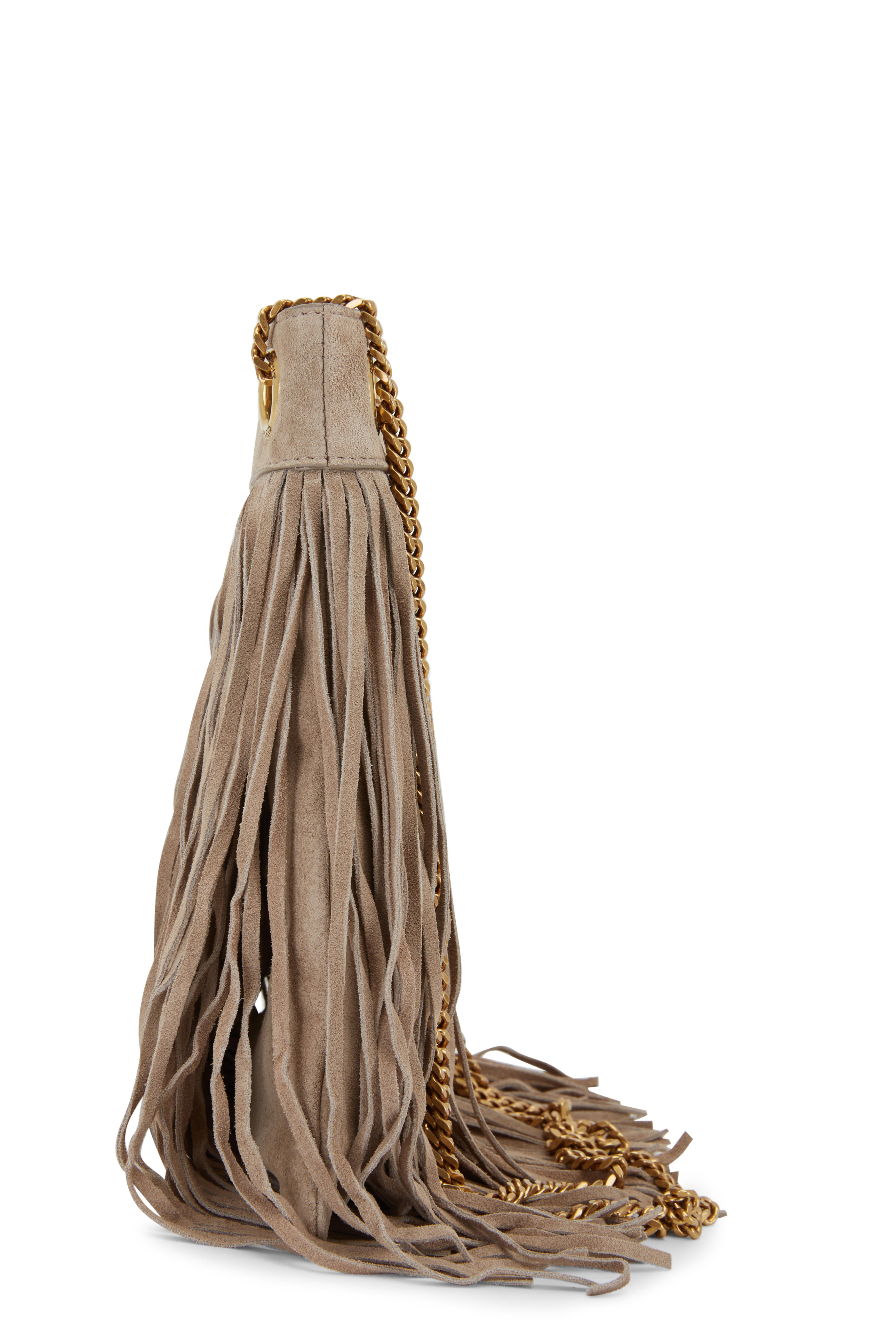 Saint Laurent - Grace Dusty Gray Suede Small Fringe Bag