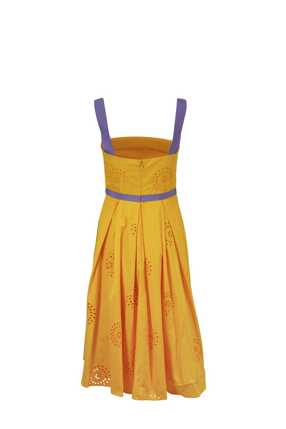 Carolina Herrera - Gold & Purple Cotton Eyelet A-Line Dress