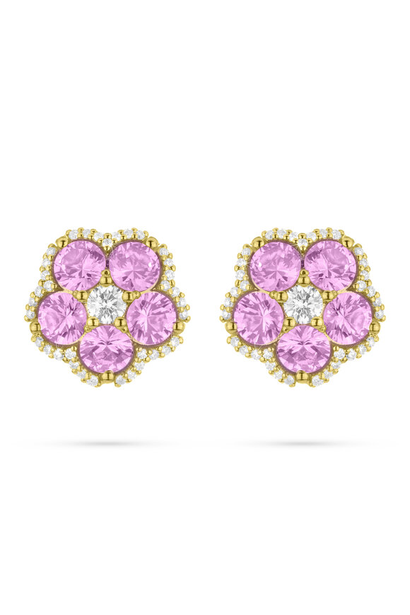 Paul Morelli 18k Yellow Gold Pink Sapphire & Diamond Stud
