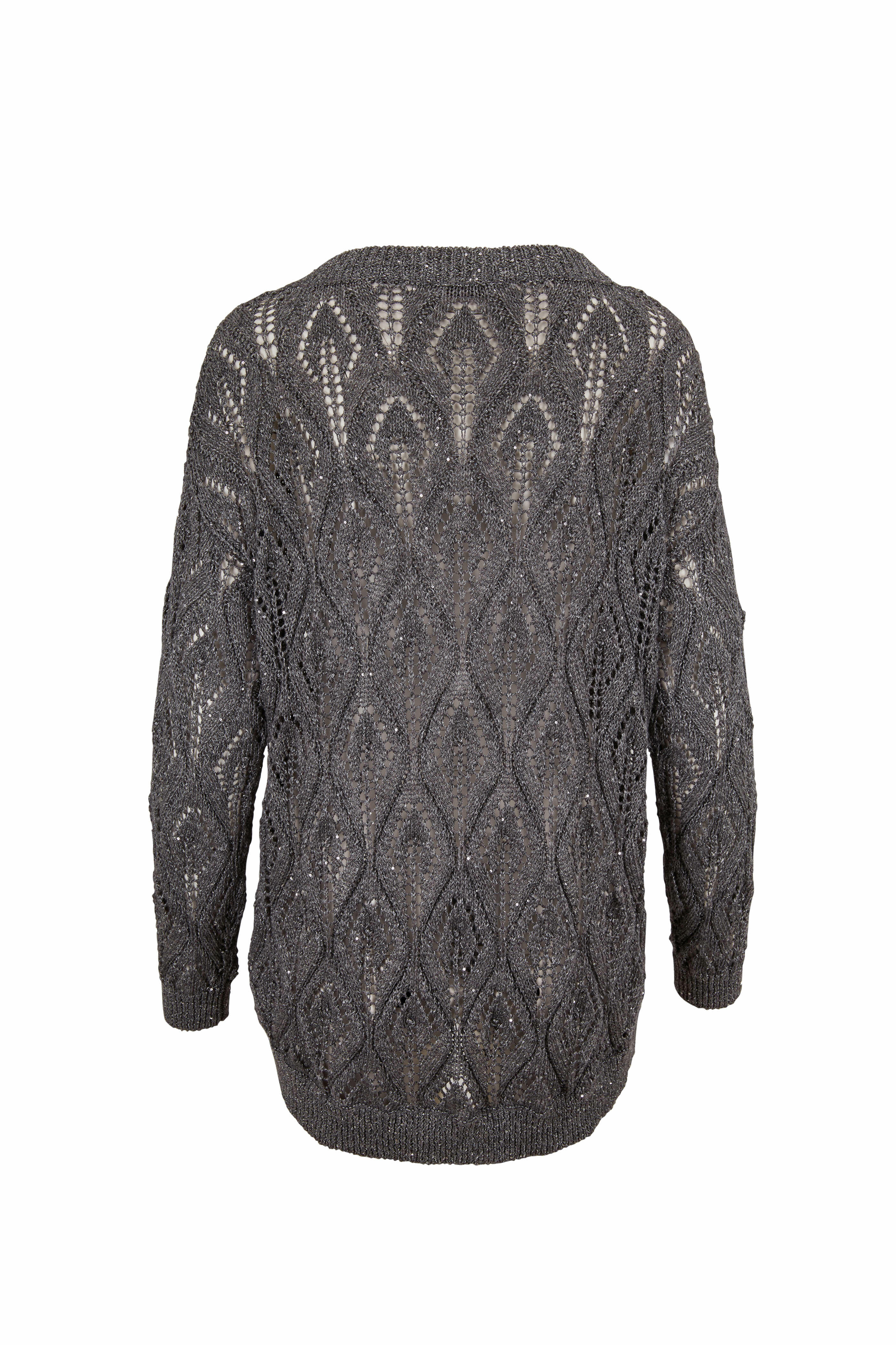 Brunello cucinelli トップス　ダークグレー Brunello Cucinelli - Charcoal Gray Diamond Crochet V-Neckline Sweater