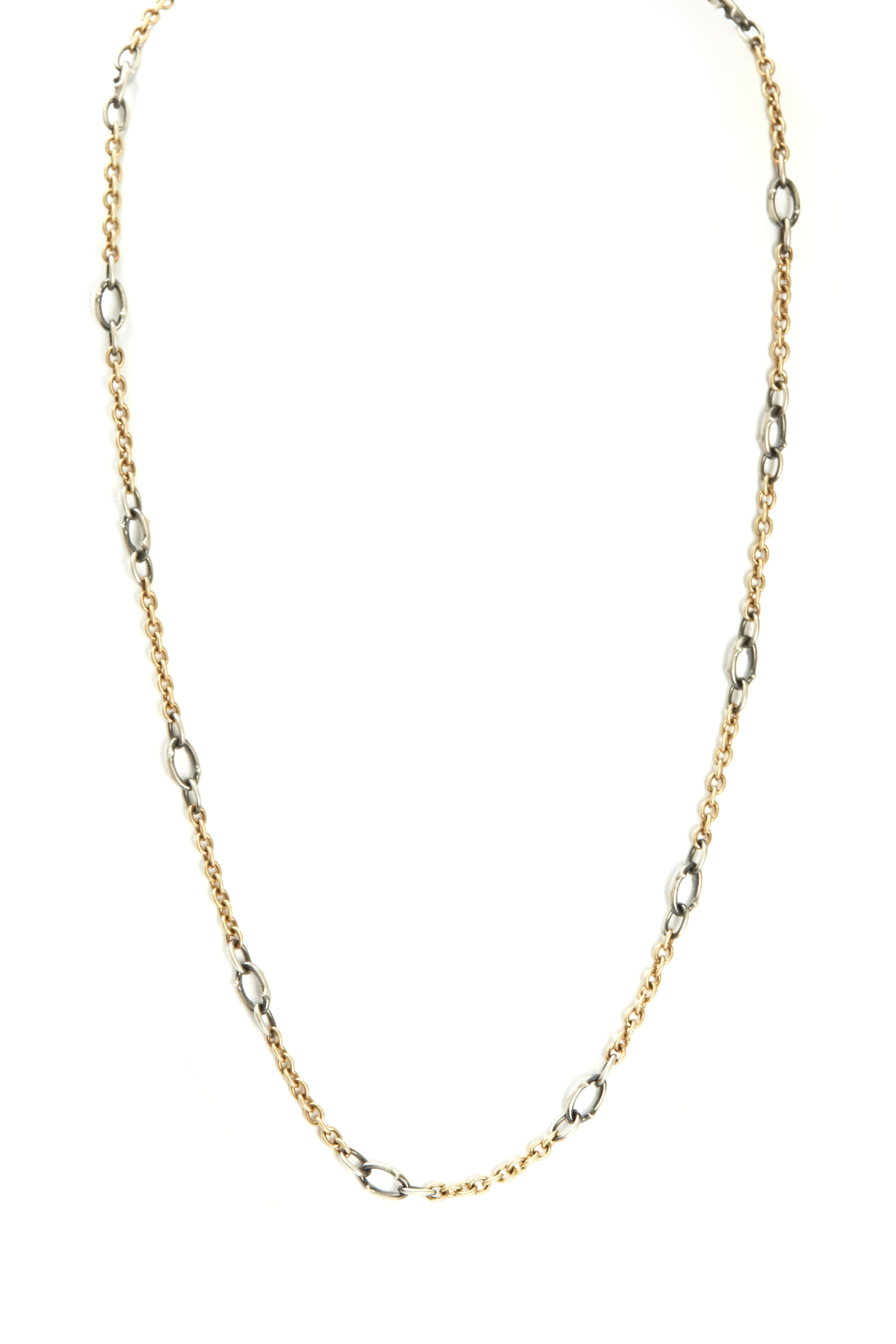 Sylva & Cie - Yellow Gold & Silver Graduated Link Chain Necklace