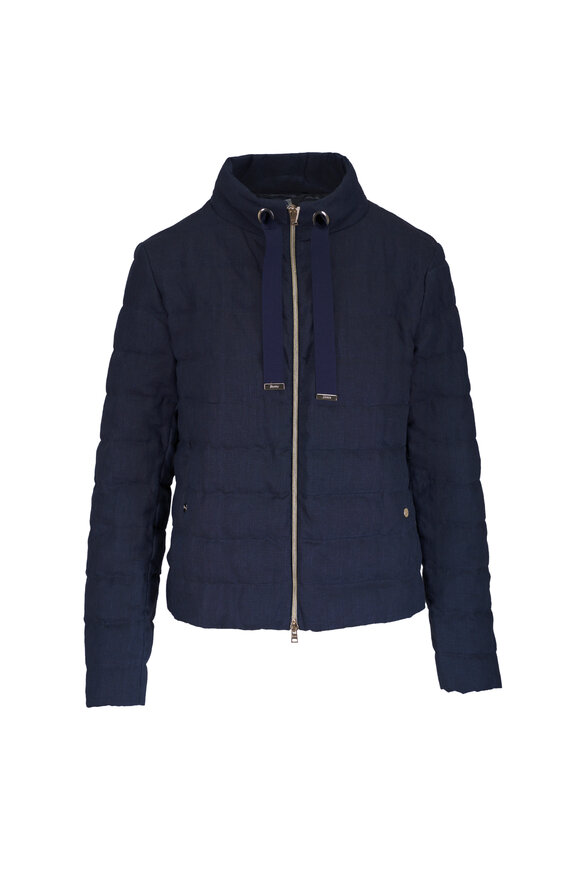 Herno New Lined Navy Quilted Short Tie Jacket