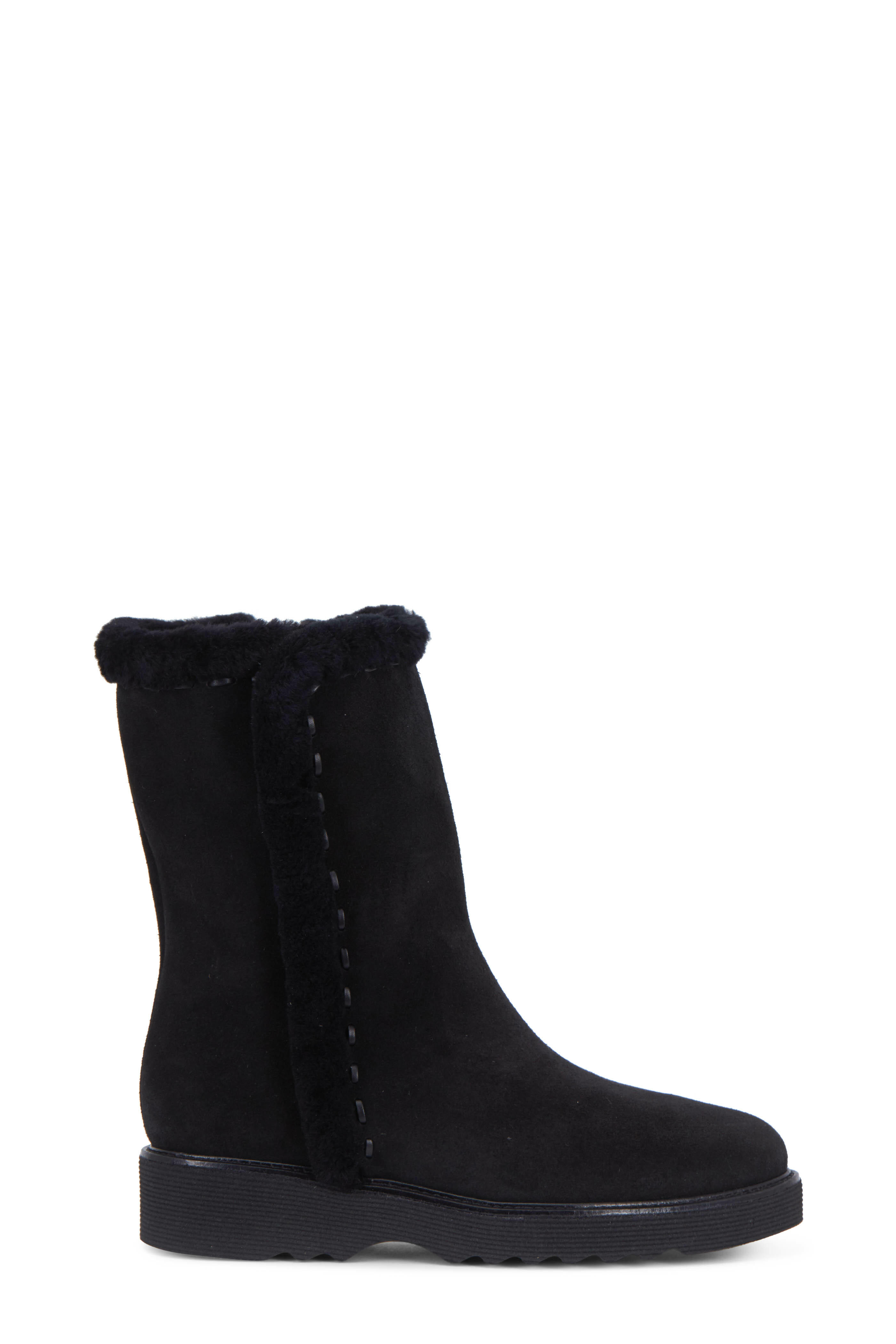 Aquatalia Kalena Black Suede Shearling Lined Boot 35mm