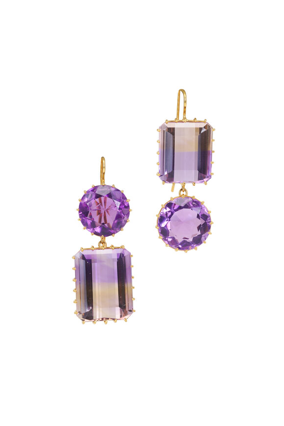 Renee Lewis 18k Yellow Gold Amethyst & Ametrine Earrings