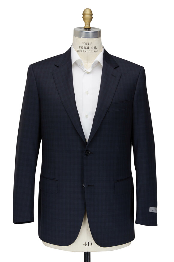 Canali - Navy Blue Tonal Plaid Wool Suit