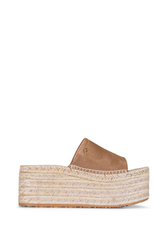Gianvito Rossi Camel & Natural Suede Wedge Sandal - view 3