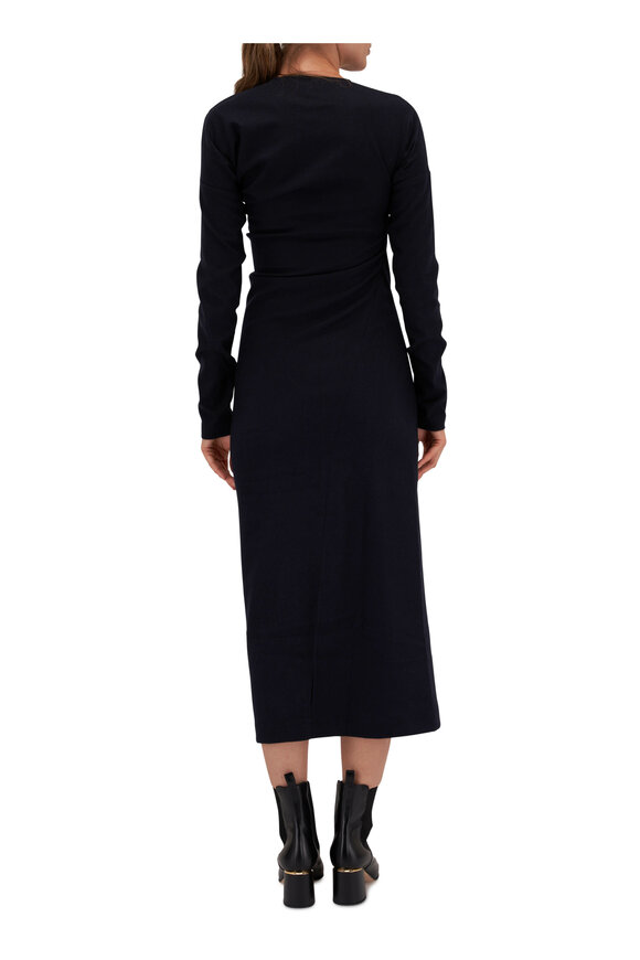 Totême - Navy Blue Twisted Flannel Midi Dress  