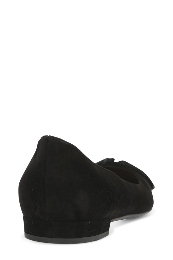 Prada - Black Suede Tassel Bow Pointed Flat