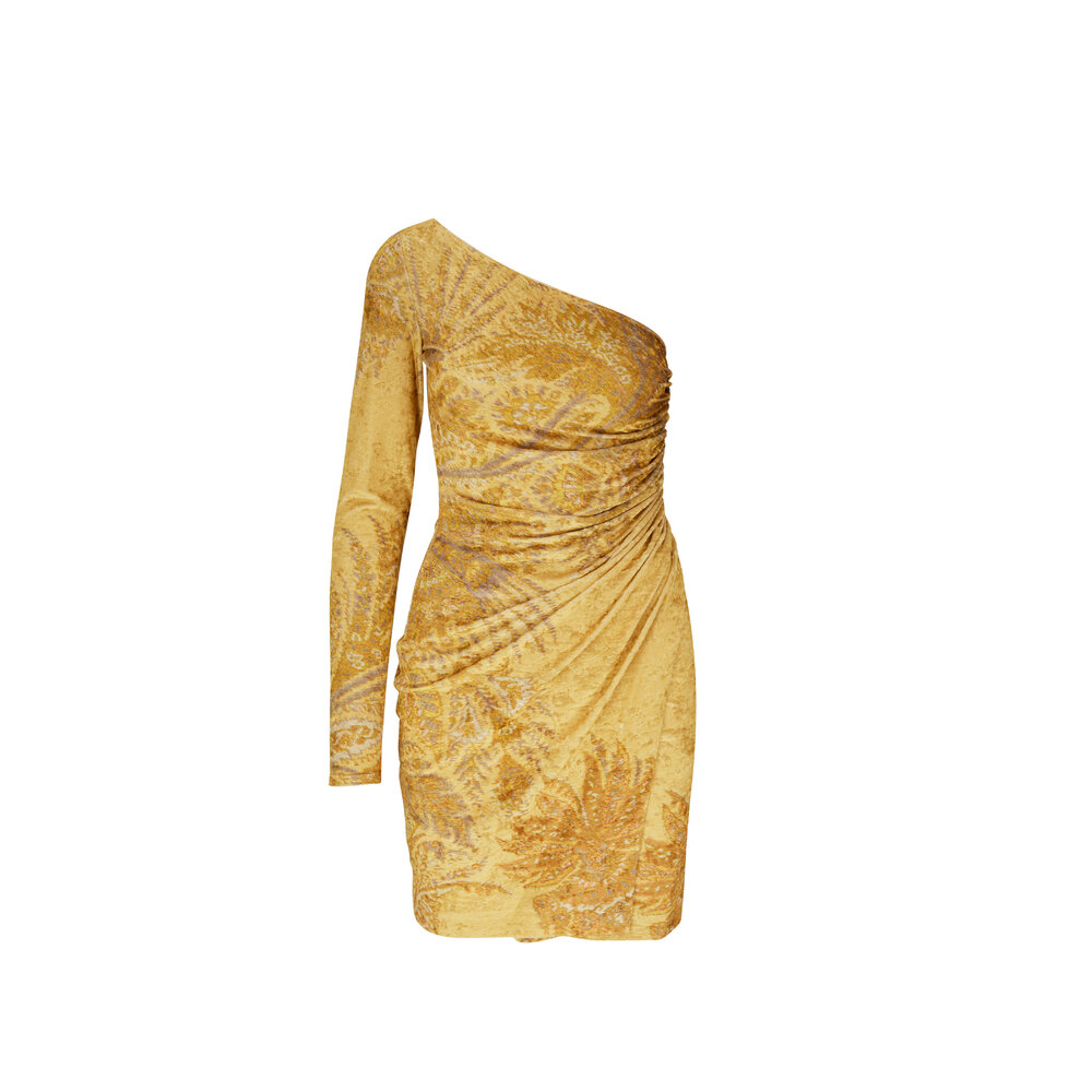 Etro - Helen Fancy Yellow Asymmetric Velvet Mini Dress