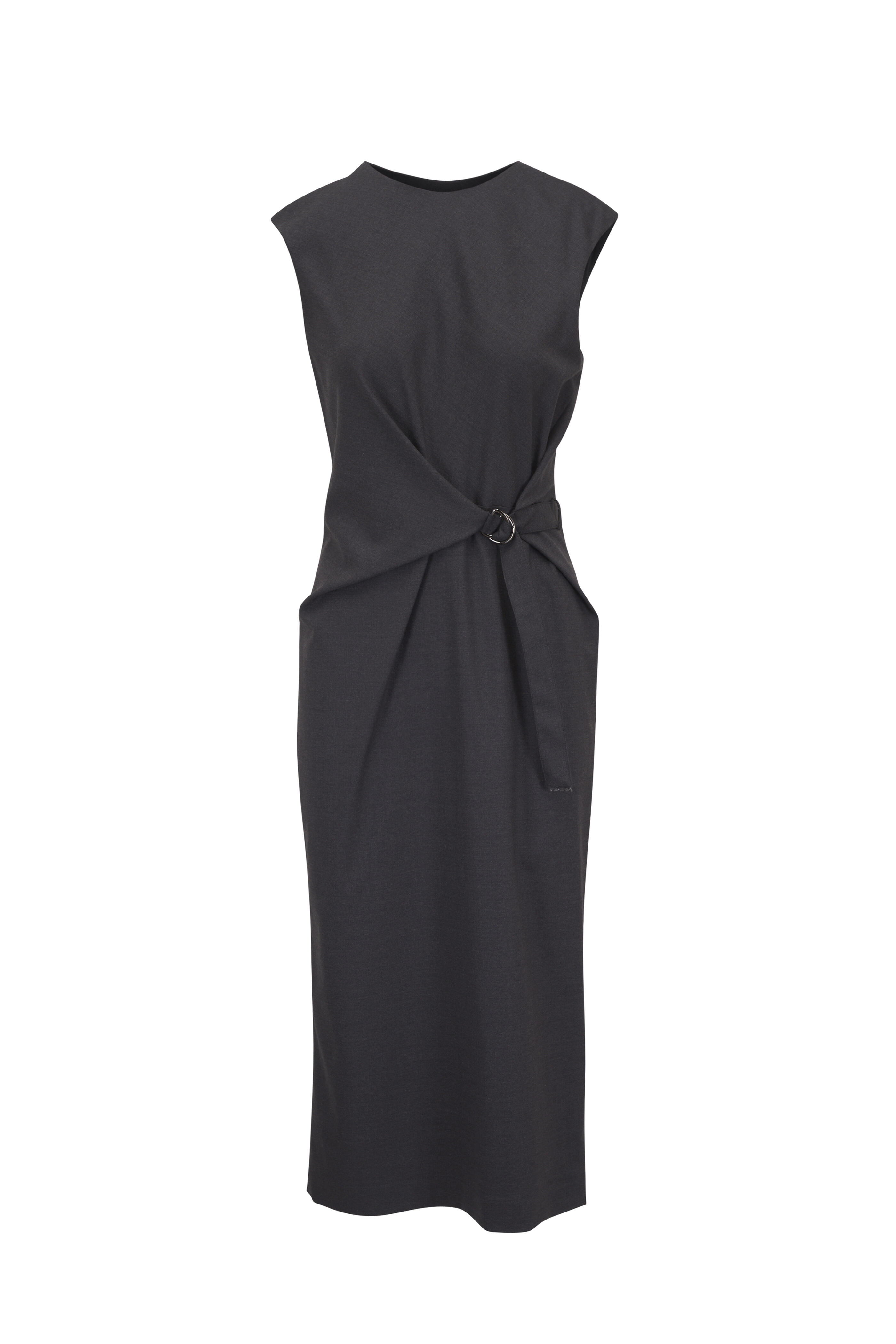 Brunello Cucinelli - Dark Gray Stretch Wool Wrap Midi Dress
