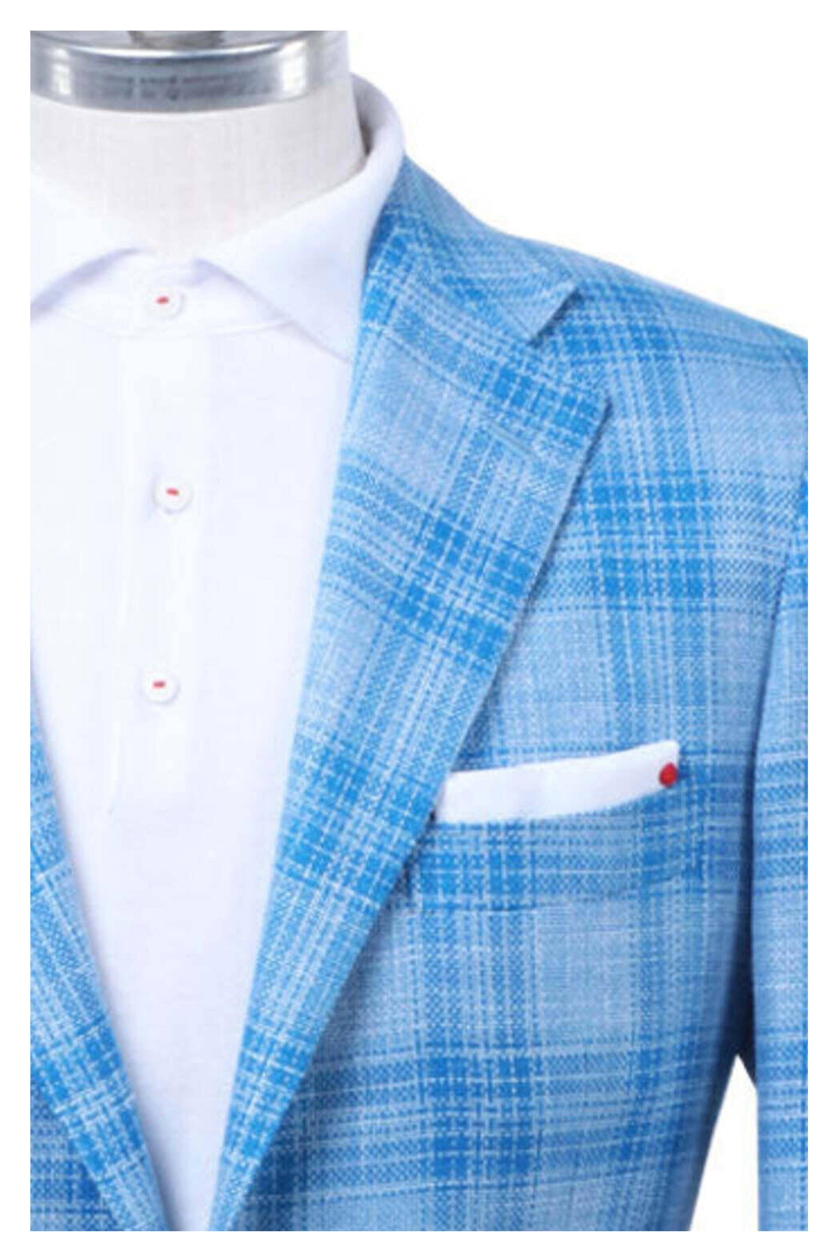 Kiton - High Blue and White Plaid Sportcoat