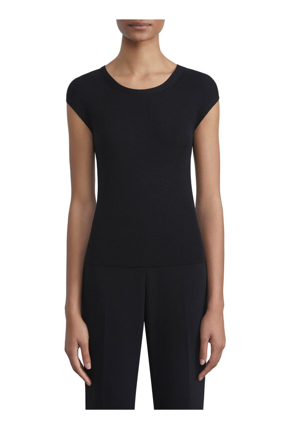 Lafayette 148 New York - Lafayette Black Ribbed Cap Sleeve Knit Top