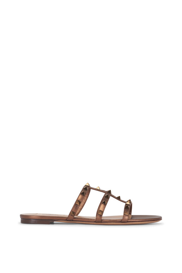 Valentino Garavani Dark Bronze Metallic Leather Rockstud Sandal - view 4