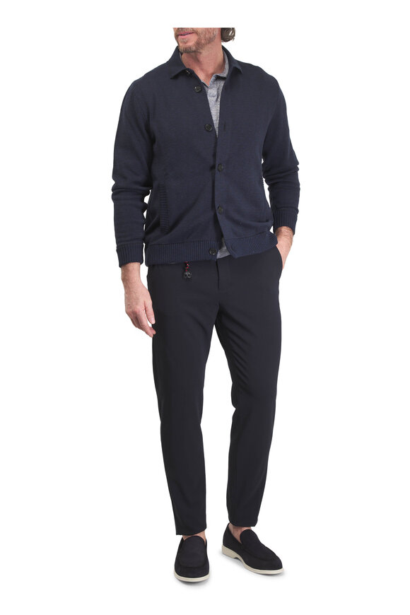 Maurizio Baldassari Dark Blue & White Mélange Linen & Cotton Polo - view 2