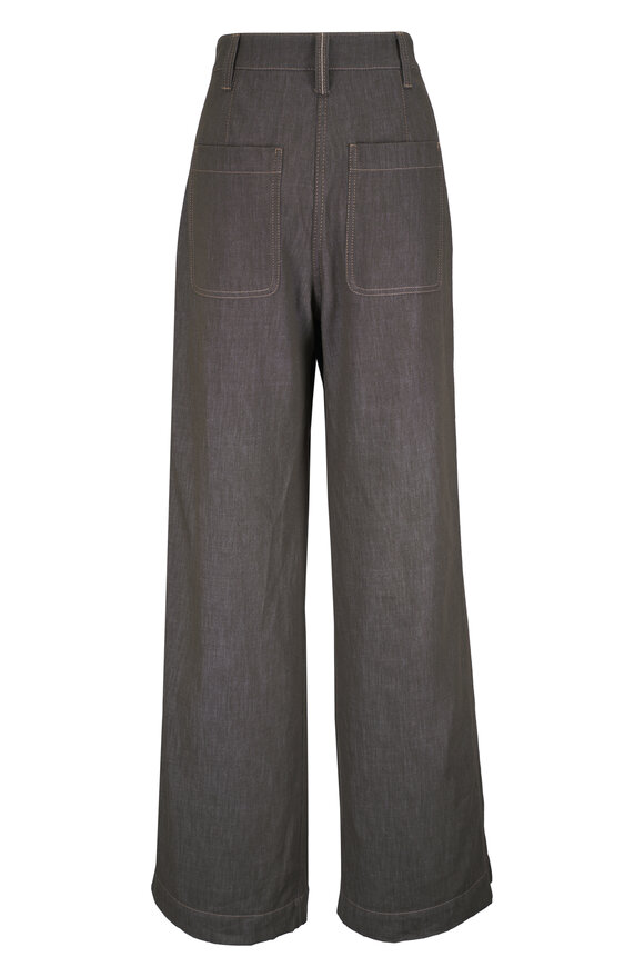 Brunello Cucinelli Olive Denim-Effect Cotton Twill Wide Smart Pant - view 3