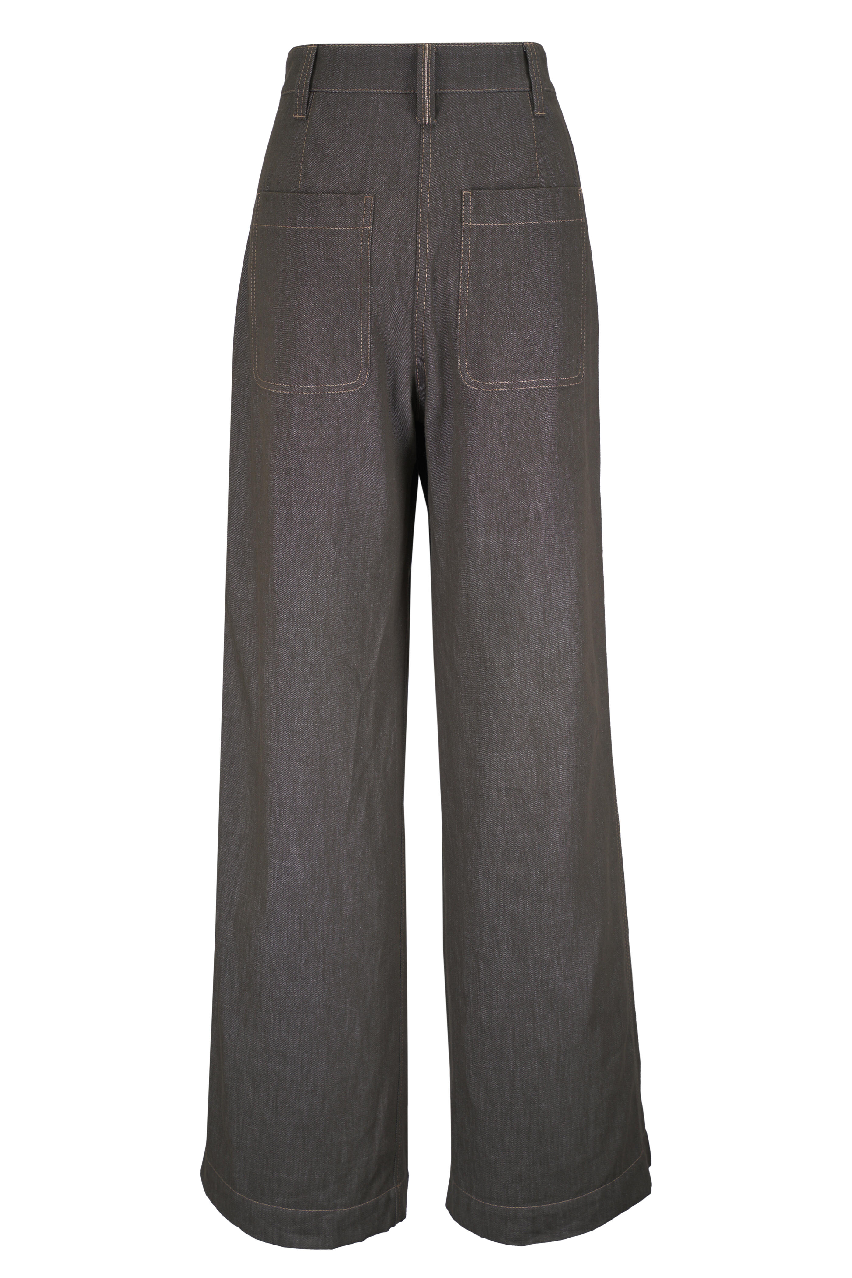 Brunello Cucinelli - Olive Denim-Effect Cotton Twill Wide Smart Pant