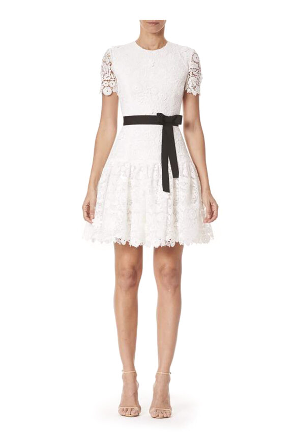 Carolina Herrera - White Lace Short Sleeve Dress