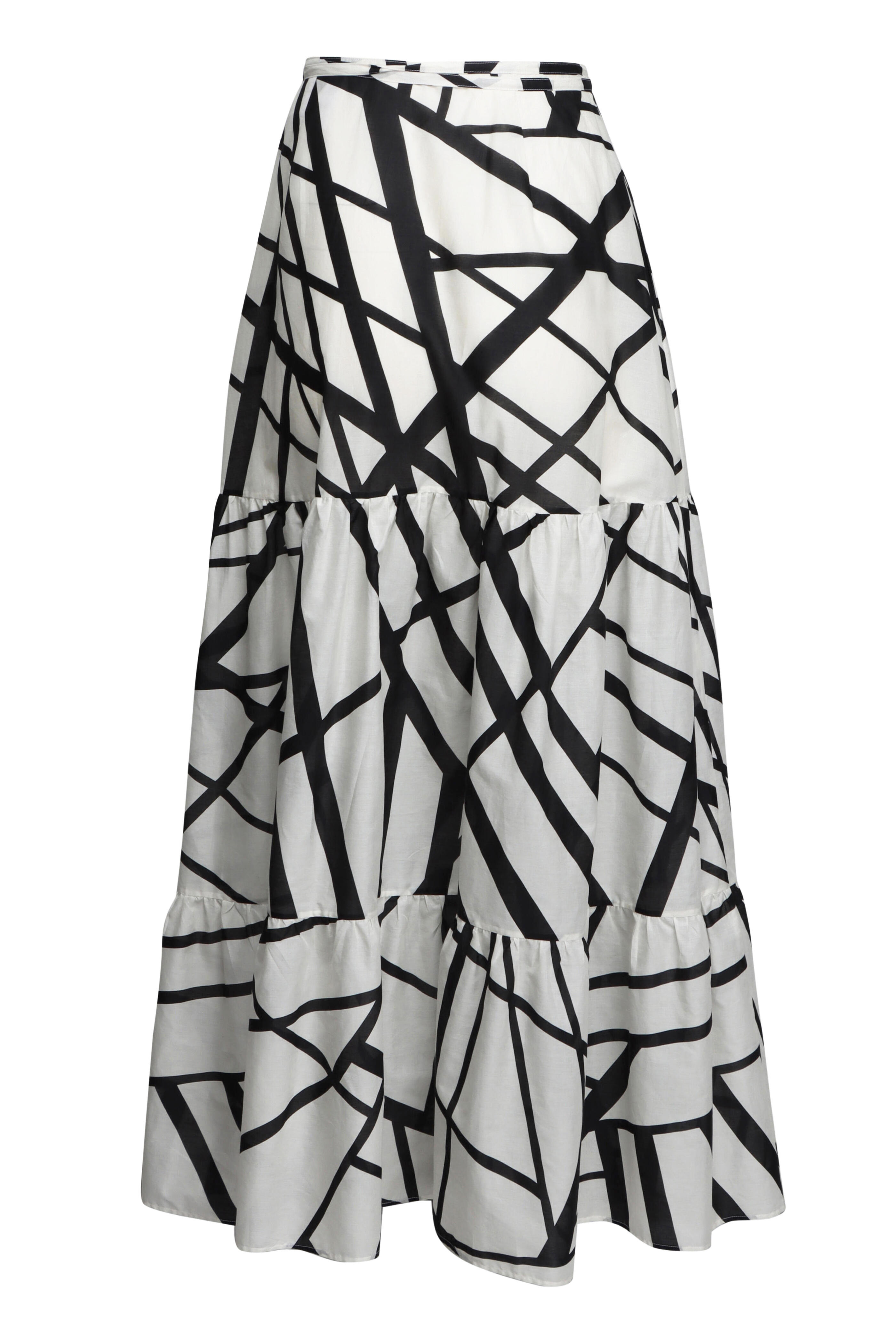 Kiton - White & Black Geometric Midi Skirt