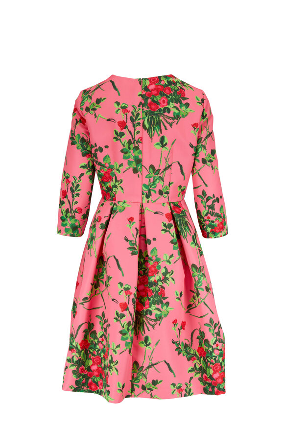 Carolina Herrera - Pink Multi Floral Print Flared Midi Dress