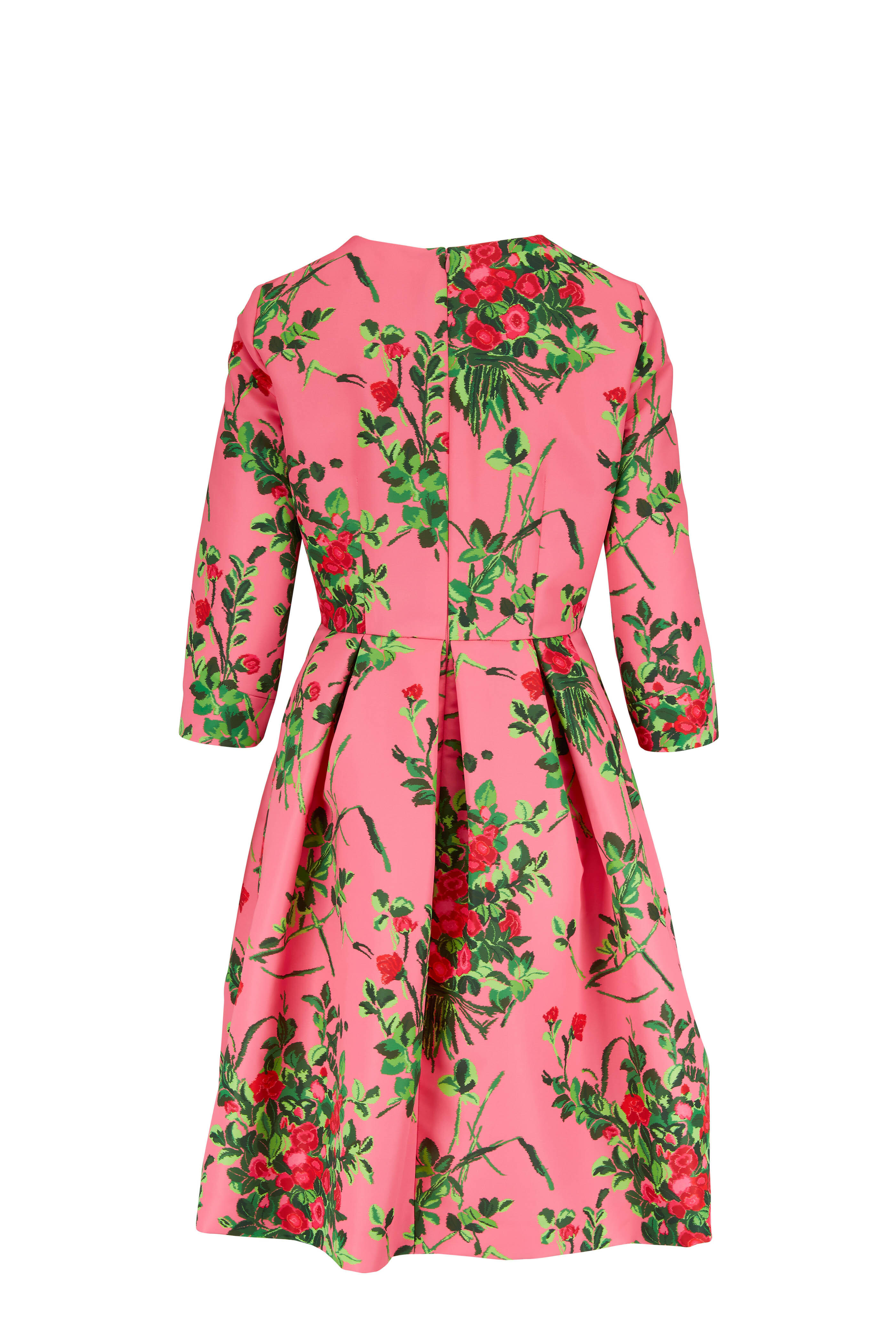 Carolina Herrera - Pink Multi Floral Print Flared Midi Dress