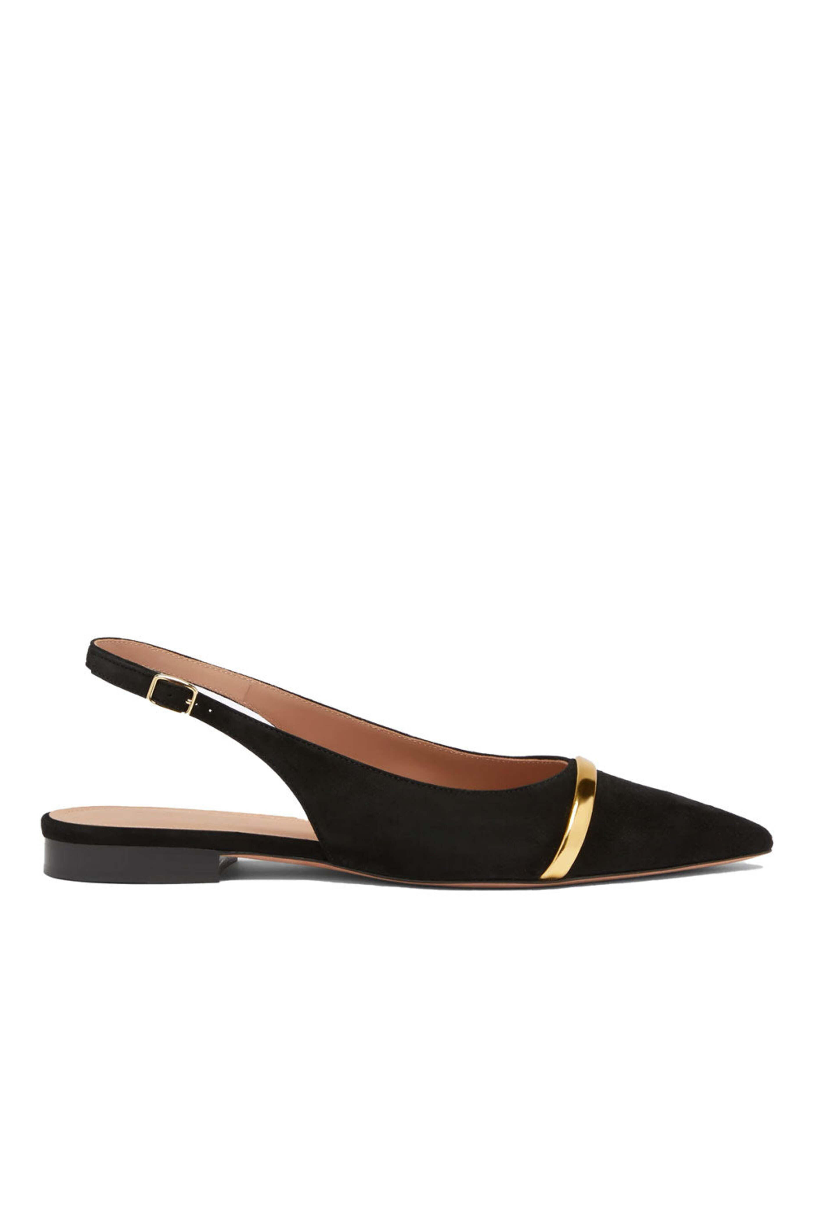Malone Souliers - Jama Flat Suede Slingback in Black and Gold