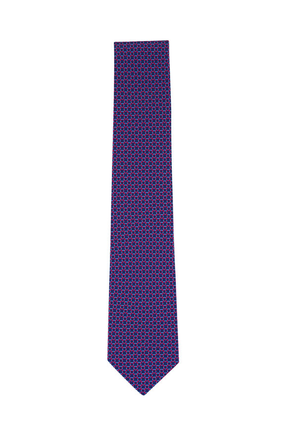 Ferragamo Navy & Red Gancini Print Silk Necktie - view 1