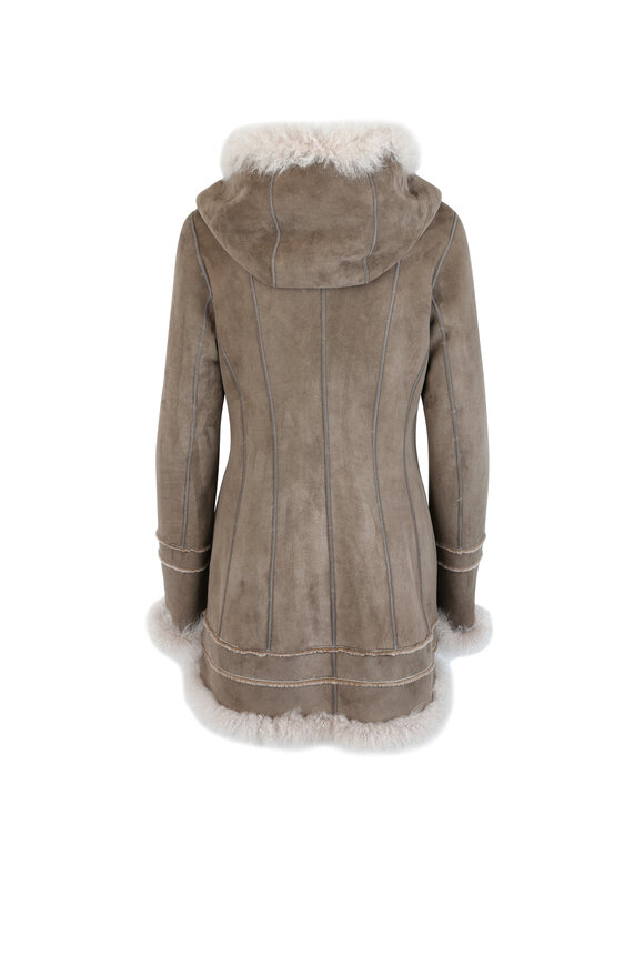 Viktoria Stass - Beige Shearling & Cashmere Fur Trim Hooded Coat