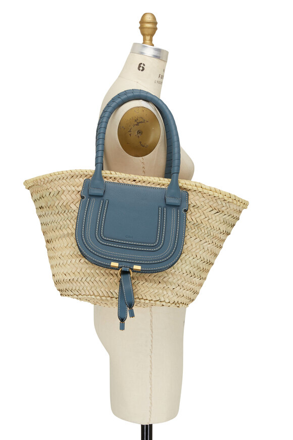 Chloé - Marcie Natural & Mirage Blue Medium Basket Bag