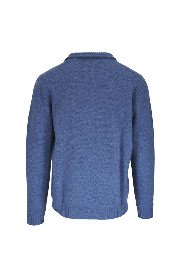 Kinross Denim Blue Cashmere Quarter Zip Pullover - view 2