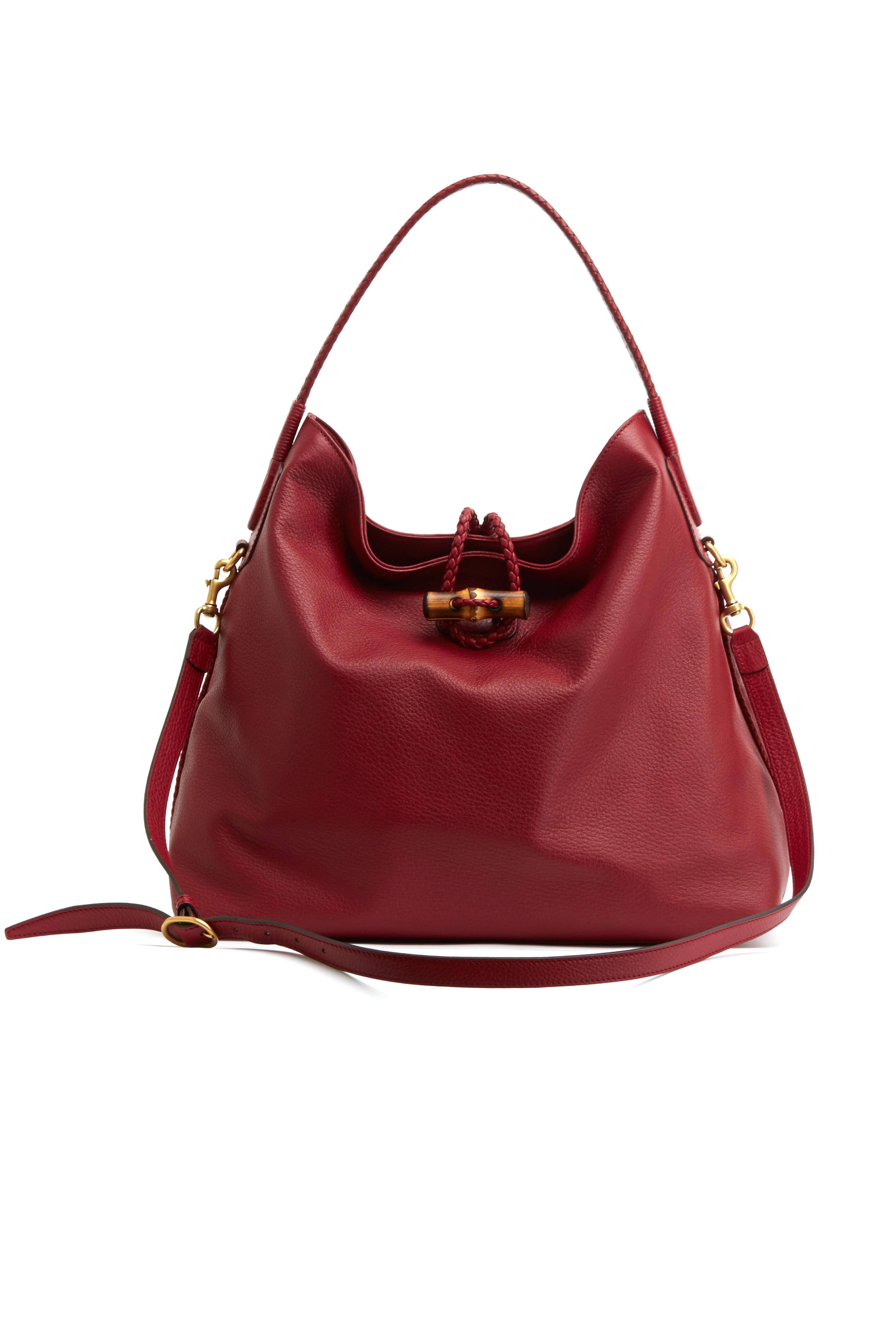 Gucci - Red Leather Hip Bamboo Leather Shoulder Bag