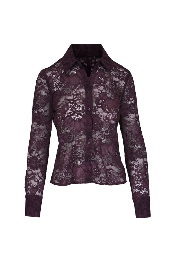 L'Agence Maia Burgundy Lace Button Down Blouse