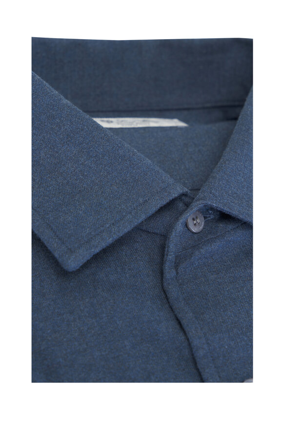 Loro Piana André Blue Cotton Flannel Sport Shirt - view 2