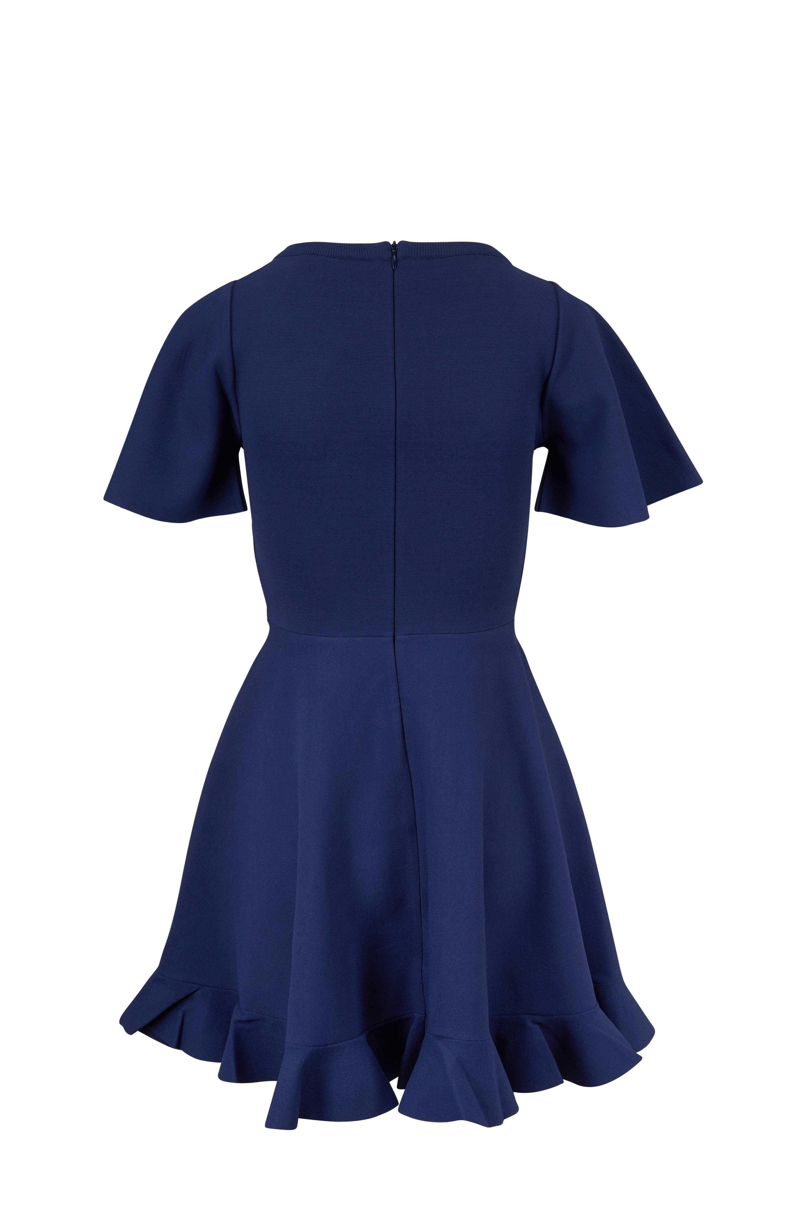 Valentino - Navy Lace Short Sleeve Knit Fit & Flare Dress