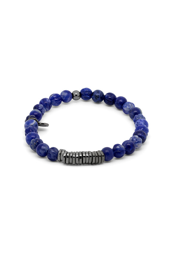 Tateossian Sodalite & Black Rhodium Disc Stretch Bracelet