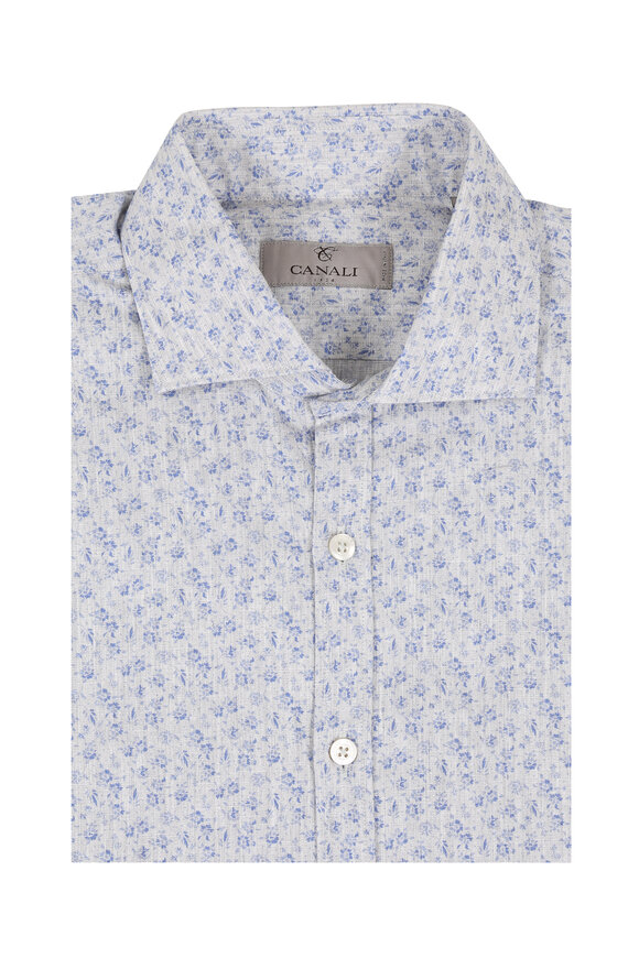 Canali - Gray Floral Cotton Blend Sport Shirt