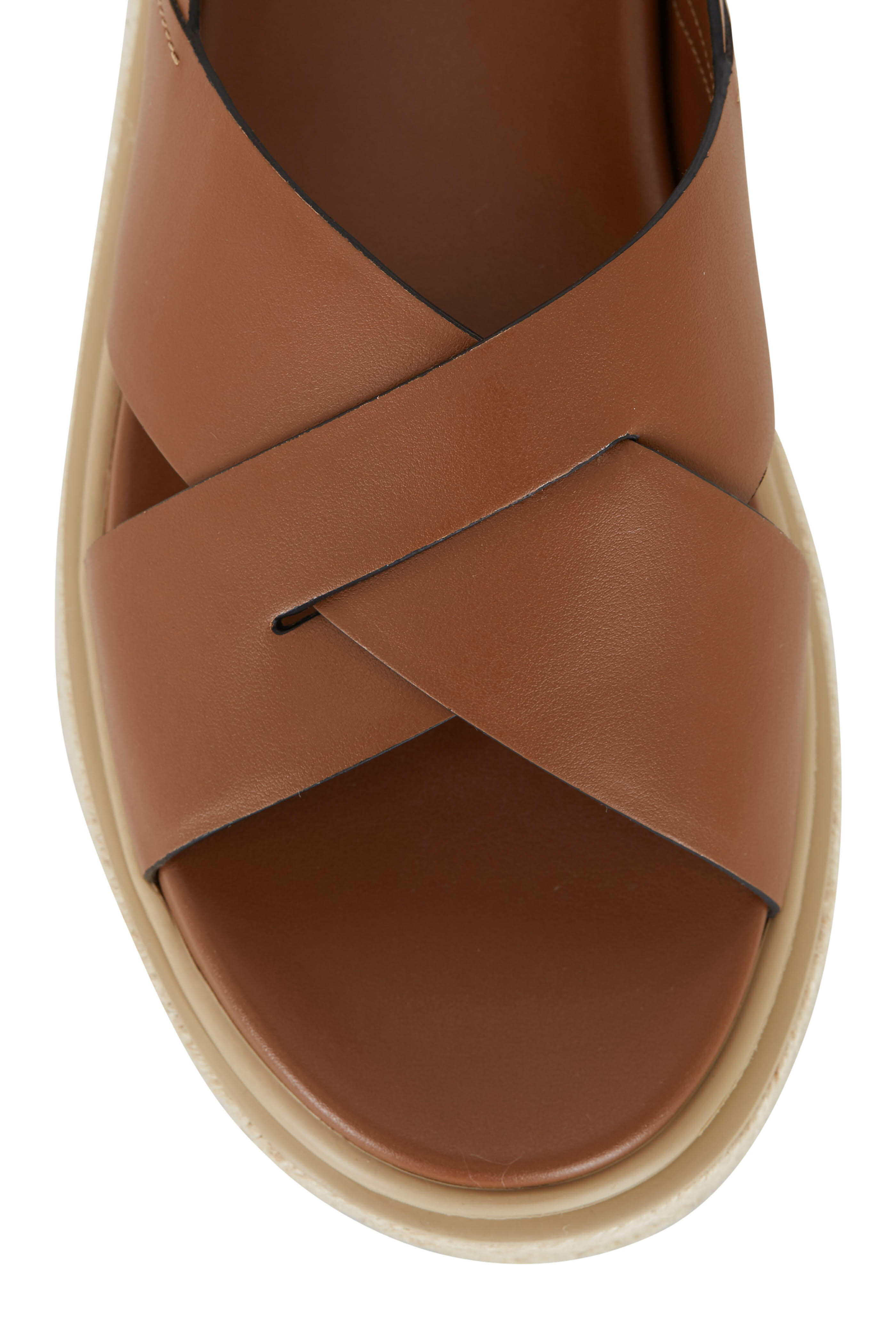 Prada - Cognac Leather Criss Cross Flatform Sandal