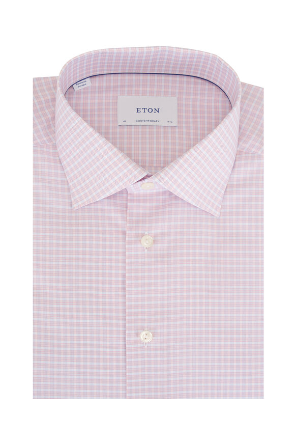 Eton Orange & Blue Check Cotton Dress Shirt - view 1