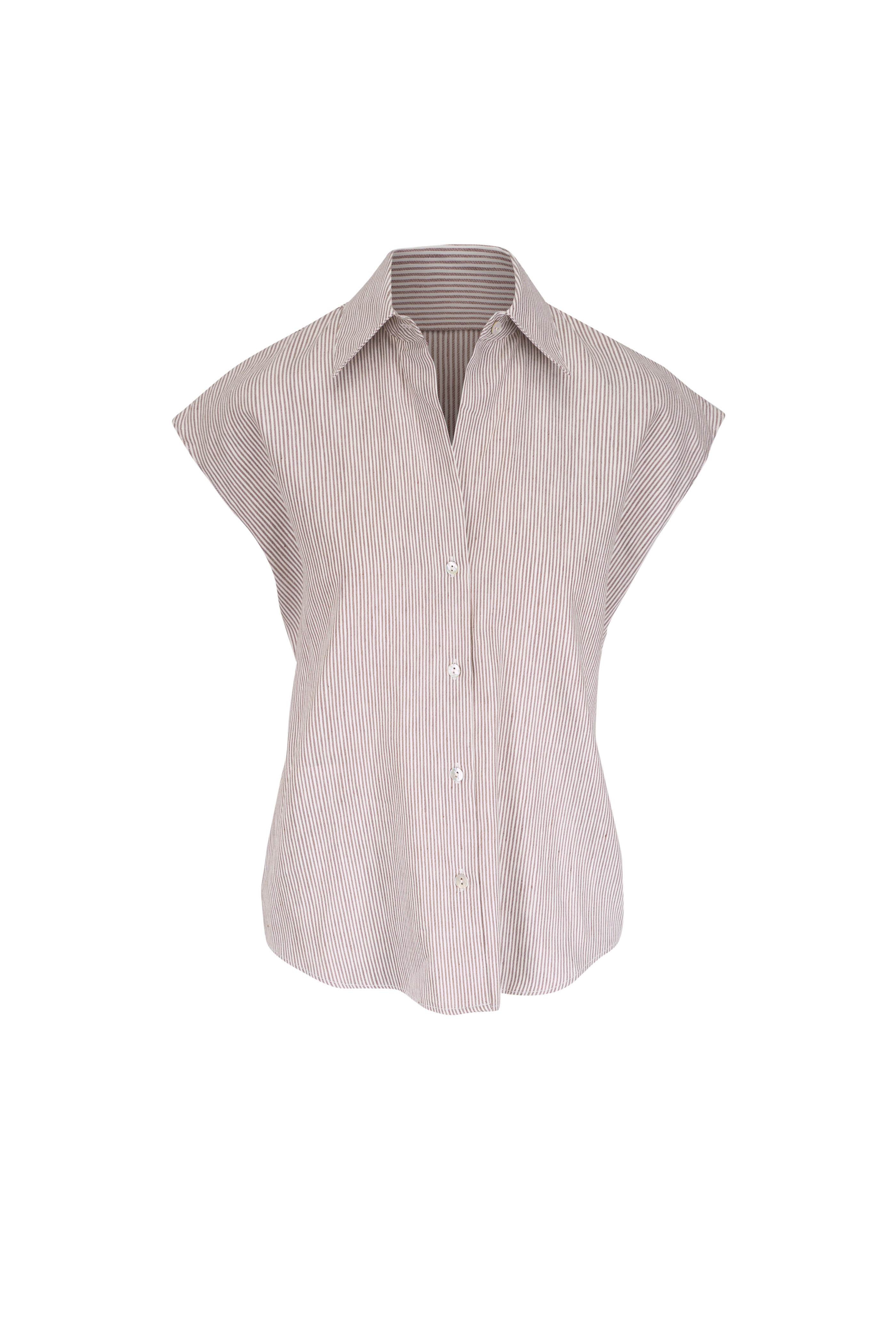 Vince - Taupe Wood Ticking Stripe Blouse