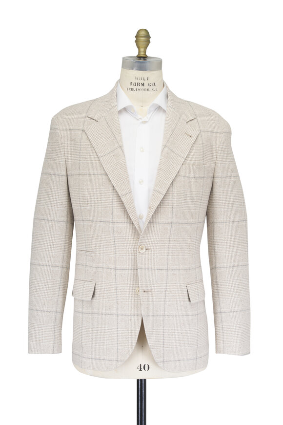 Brunello Cucinelli Sand Check Silk, Wool & Cashmere Sportcoat - view 3